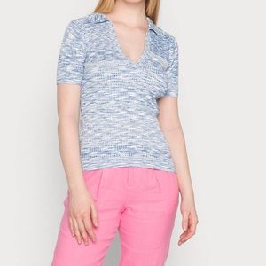 Scotch & Soda Knitted Polo In Pacific Blue Melange